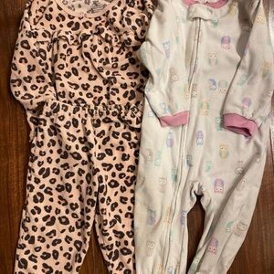 Carter’s Leopard Print 2 piece and Owl Pattern one piece pajama 18 months
